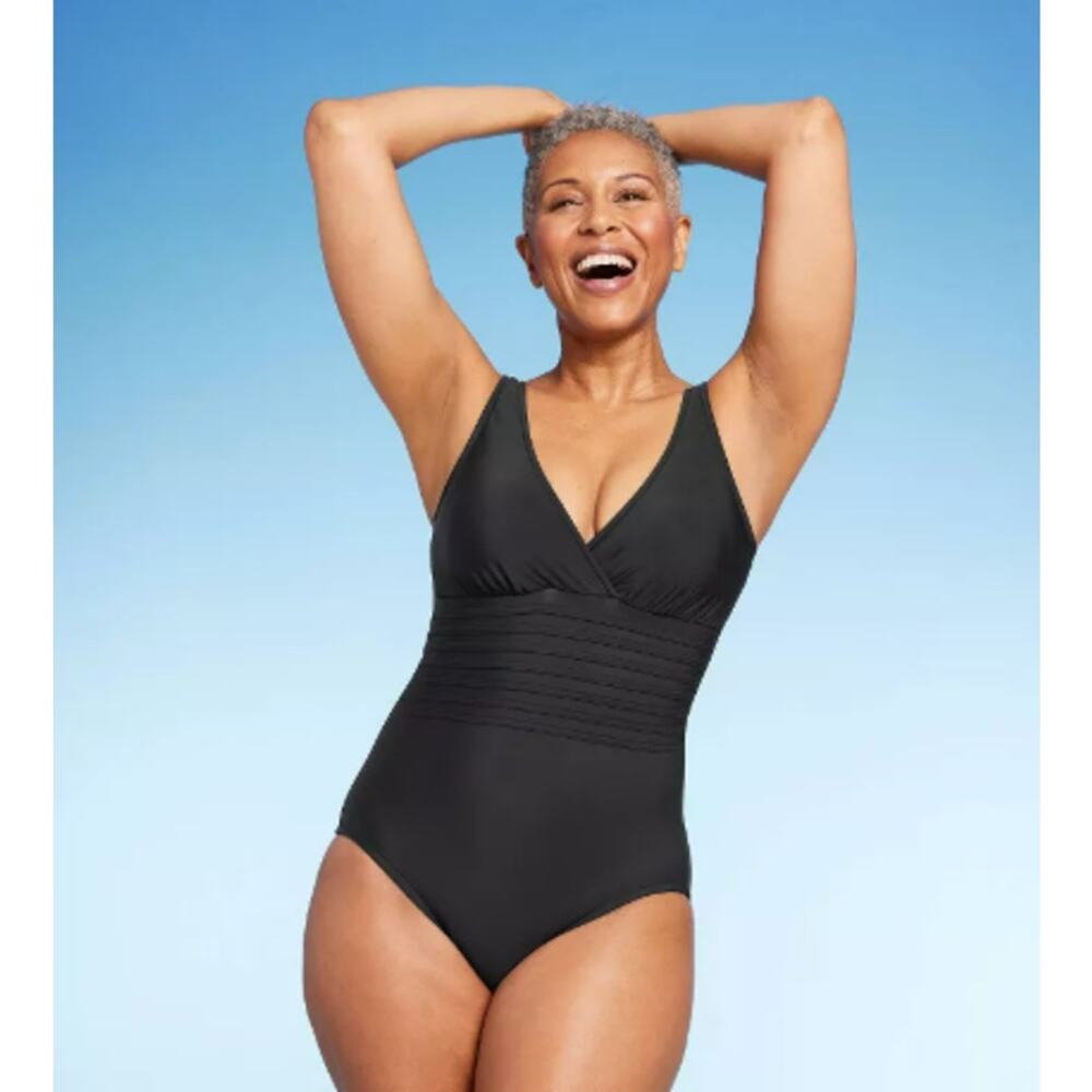 Aqua‎ Green Womens One Piece Swimsuit Bathing UPF 50 Over Shoulder Black L